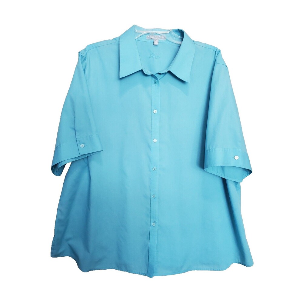 Foxcroft Wrinkle Free Shaped Fit Blue Short Sleeve Button-Up Shirt Size 22W